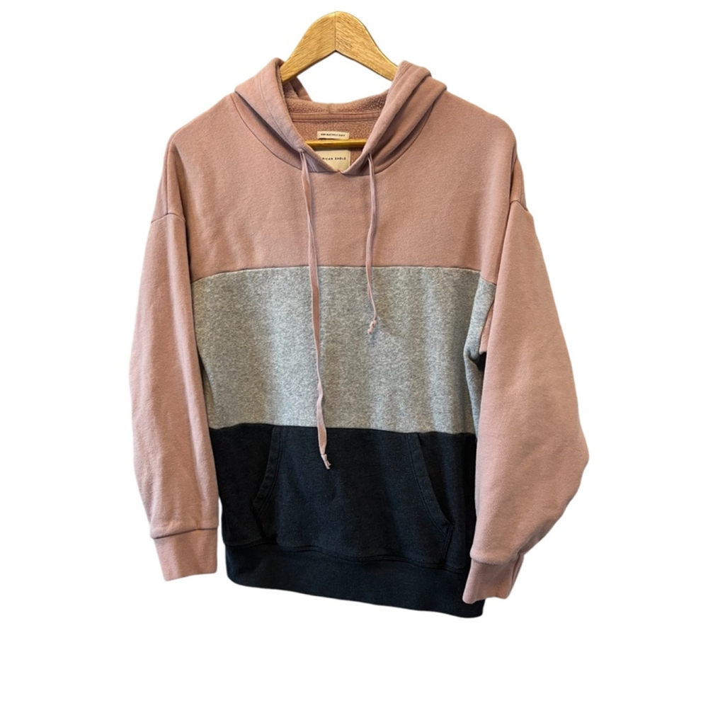 AMERICAN EAGLE Black Grey & Pink Colour Blocked Hooded Pullover Sweatshirt M